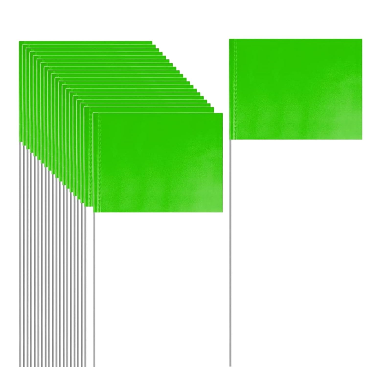 50 Pack 4.92"x3.81" Marking Flags Green with 15.3" Steel Pole Yard
