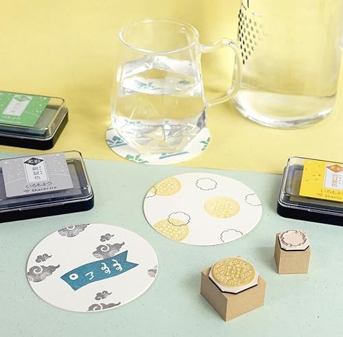 Miniatura 4 de Shachihata Almohadilla de tinta a base de aceite Iromoyo Kosai Glow Stamp Pad Himawari-IRO (girasol) Tinta japonesa tradicional color Japón