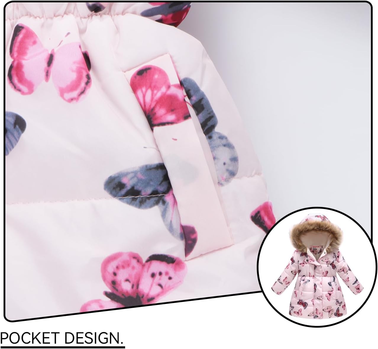 Girl Winter Dress Coats Faux Fur Hood Fleece Jacket Warm Waterproof Floral Parka - Image 4