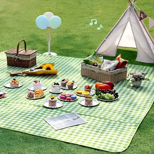 YU-FENG-Green-Plaids-Picnic-Blankets-Waterproof-Foldable-Outdoor-Beach-Blanket-Lightweight-Handbag-Spring-Summer-Camping-Blanket-40x60-inch