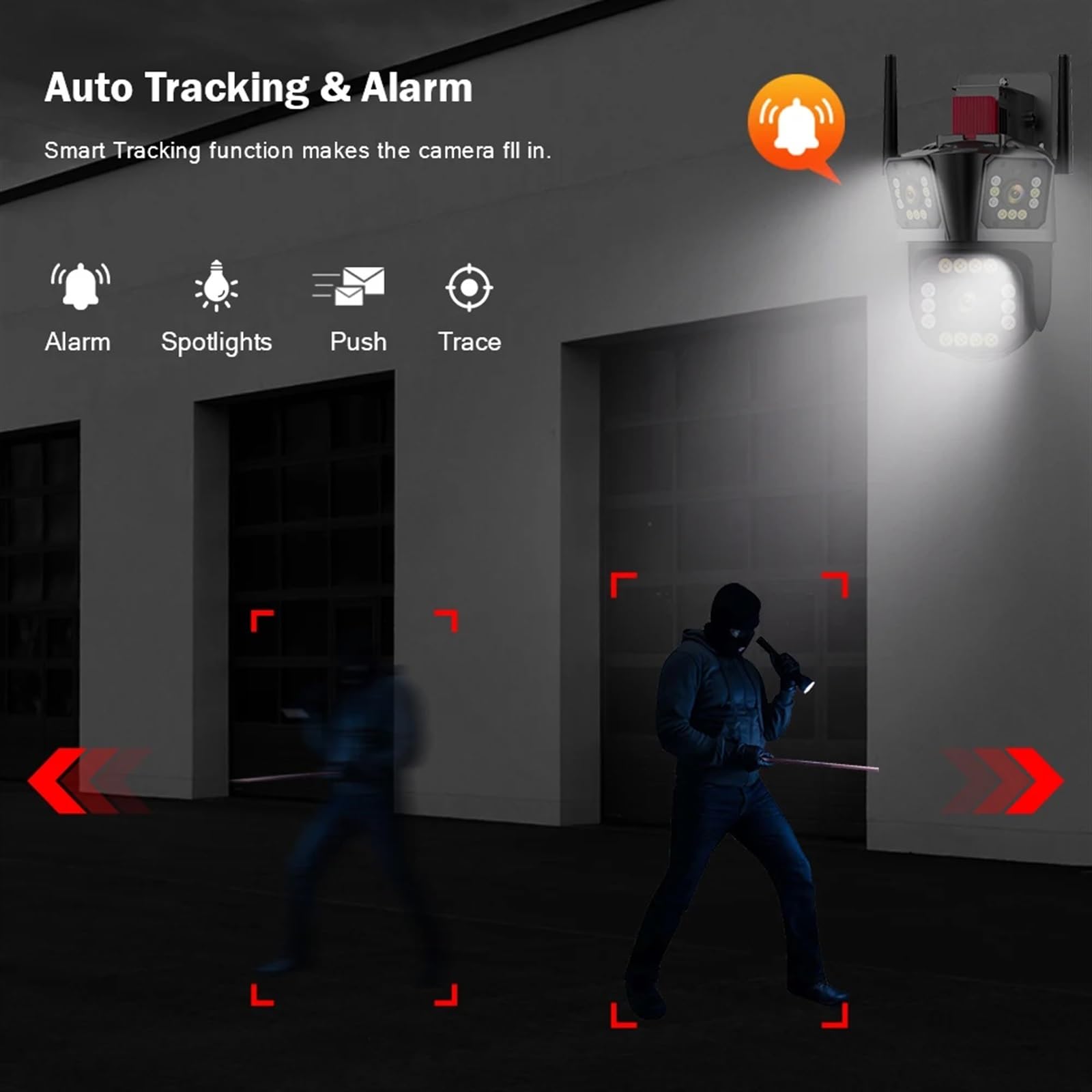 Kamera Dzwonkowa, Kamera IP 12MP HD kamera PTZ z trzema obiektywami Zewnętrzna kamera z dwoma obiektywami Detekcja ruchu Bezpieczeństwo Kamera 4MP Wodoodporny nadzór(8MP NO Card)