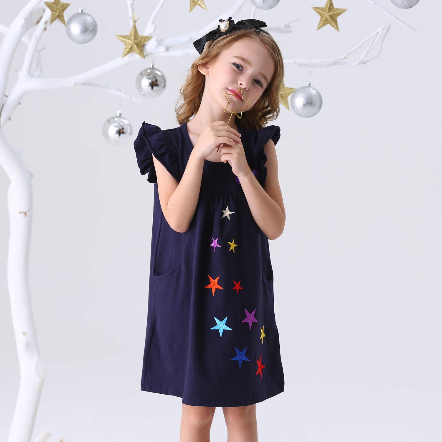 VIKITA Vestido para Niñas Manga Larga Algodón Princesa Casuales Bebe Niñas 2-8 años — view 2