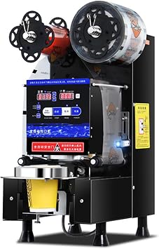 Full Automatic Cup Sealer Machine,400-600 Cups/H Commercial Electric Cup Sealing Machine with Digital Control Panel Suitable for Bubble Boba Milk Tea Coffee Smoothies,etc.90/95mm diameter,18cm height