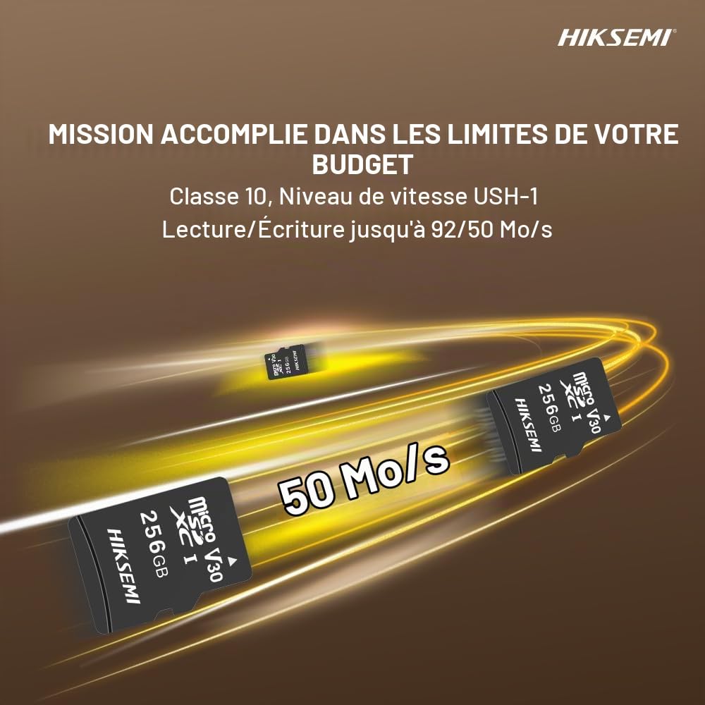 Carte MEMOIRE HIKSEMI M-SD 128G Micro SDHC - Serie C1 avec Adaptateur 92MB/s 40MB/s Class 10