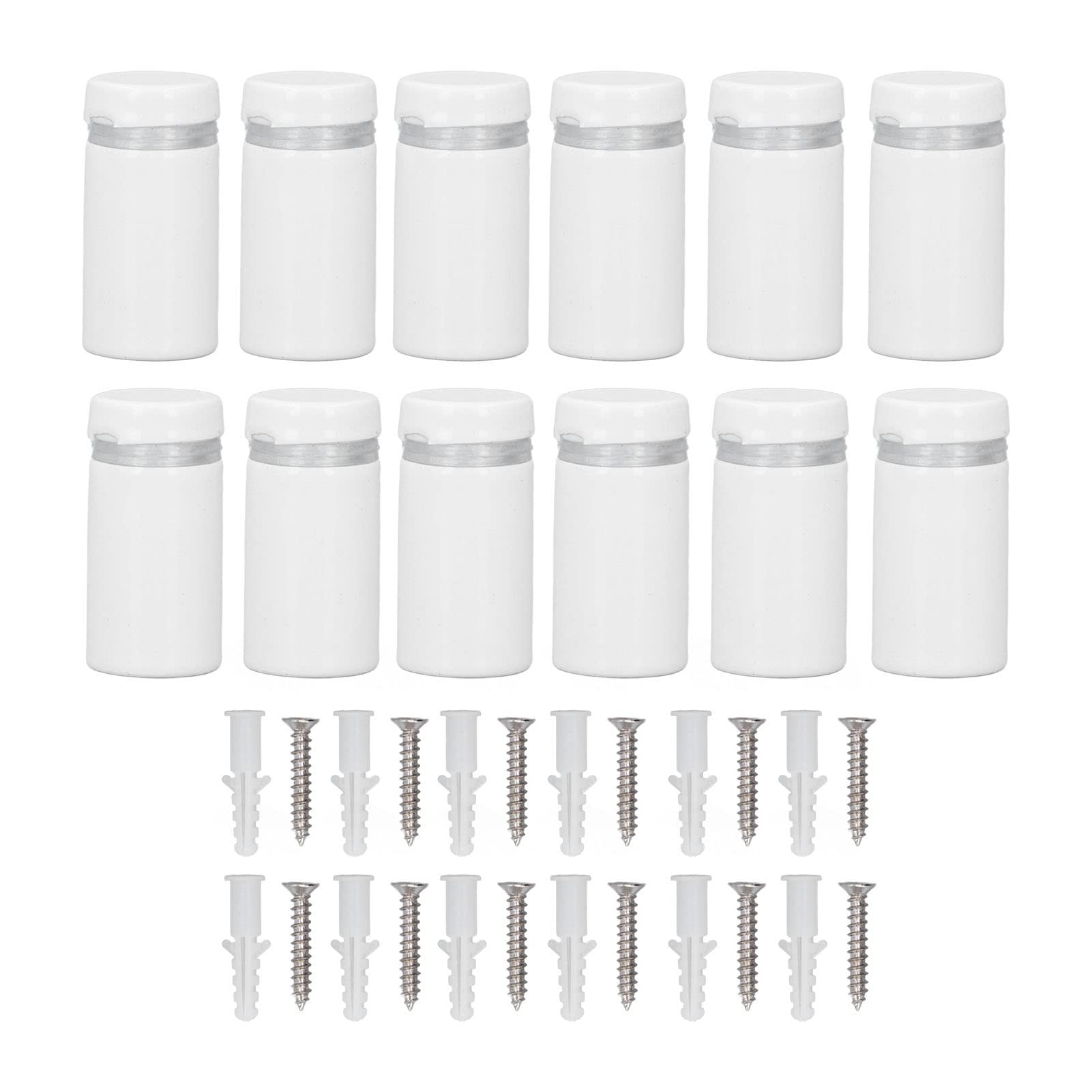 12 Set White Stainless Steel Standoff Screws 16x30mm for Advertising, Acrylic Glass Standoff Nails with Mounting Hardware, Ideal for Supermarket Signs and Billboards