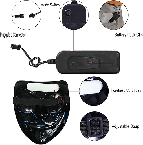 Miniatura 4 de Máscara de Halloween con luz LED para festivales, cosplay, disfraces de Halloween, fiestas de máscaras, carnaval, regalos, 3 modos de luz