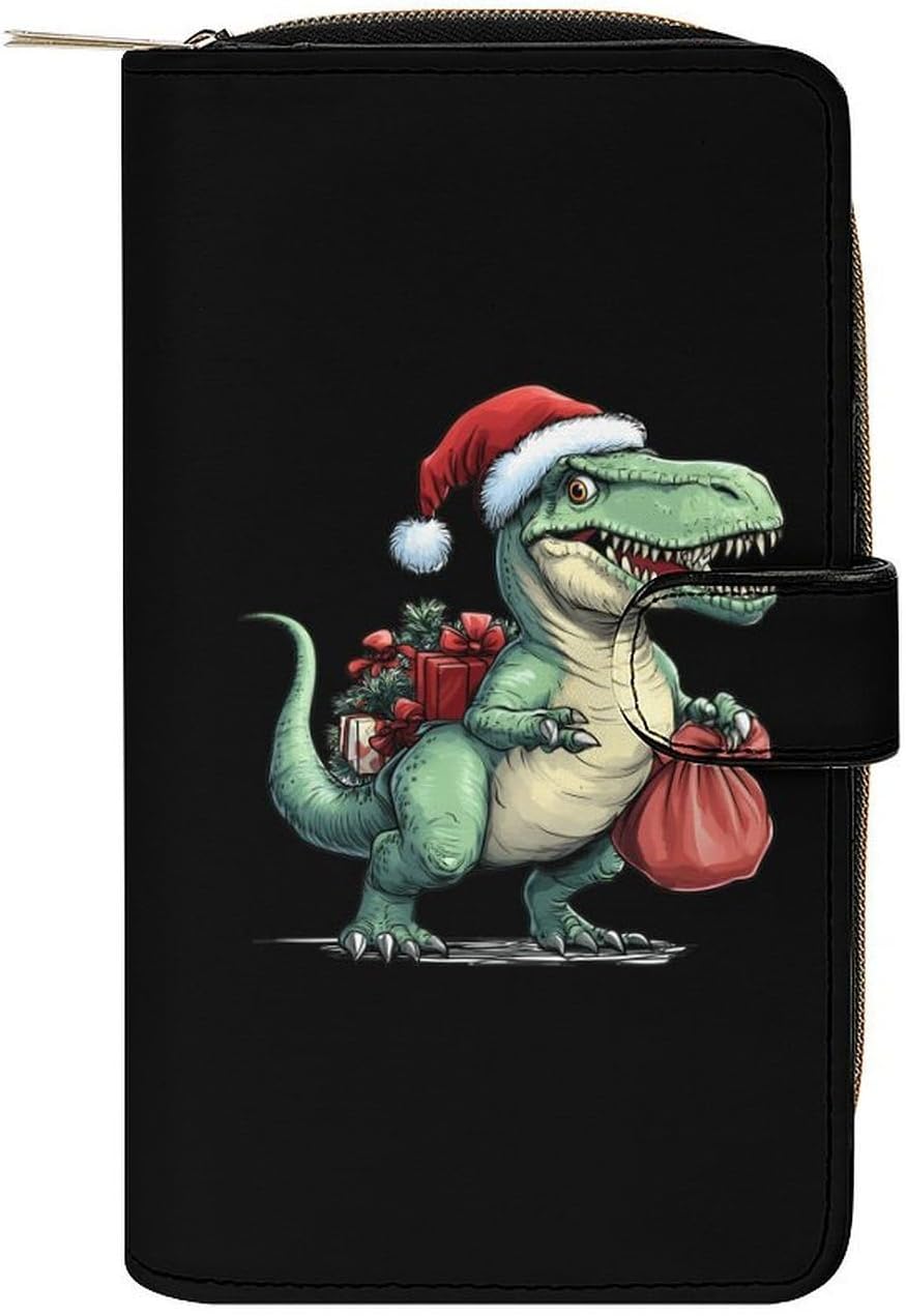 Christmas Dinosaur Women's Long Wallet Leather Large Capacity Wristlet Clutch Purse Wallets