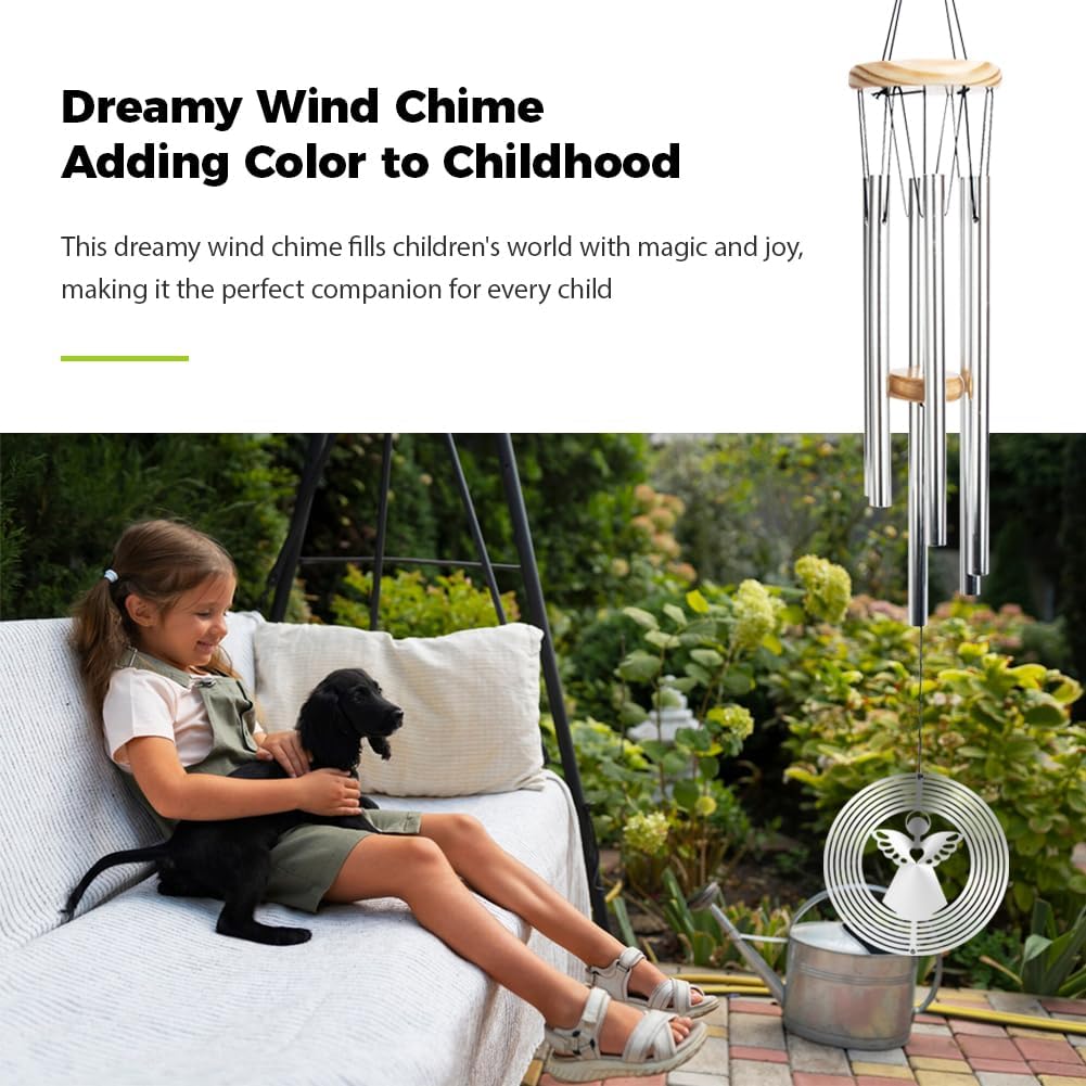 Wind Chime with Wind Spinner, Creative Wind Chimes with 6 Hollow Aluminium Tubes, Wooden Wind Chimes for Garden Decoration, Christmas Birthday Gifts - Image 7