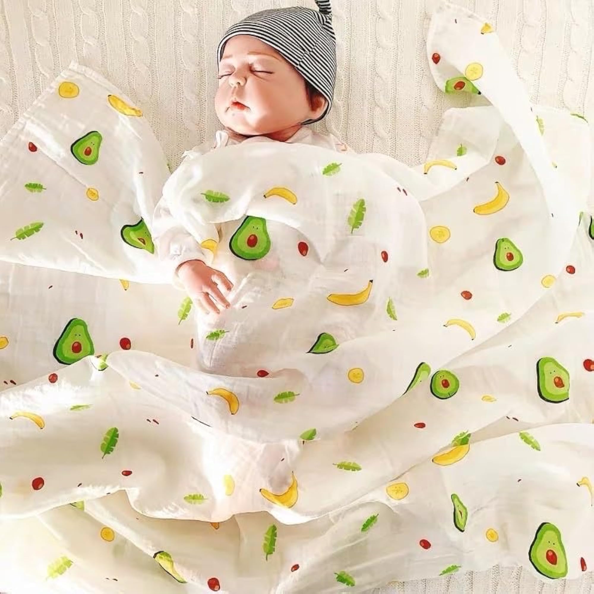 Cotton 2-Layer Muslin Baby Blanket, Avocado Print