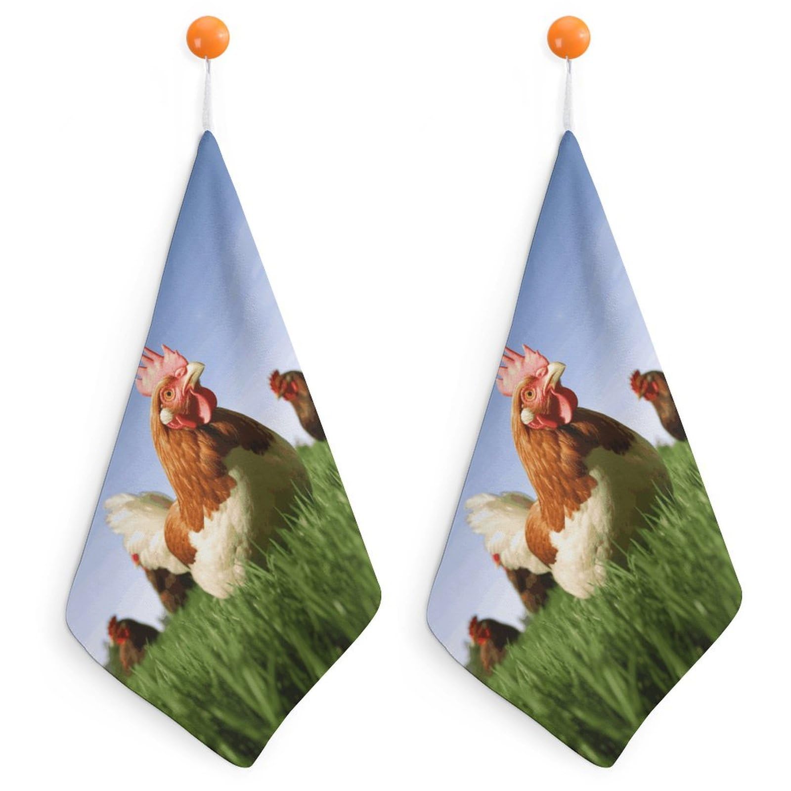 FodPand Funny Chicken Grass Hand Towels with Hanging Strap Fade Resistant Reusable Face Cloths Premium Dish Cloths Absorbent Washcloth Soft Small Towels for Kitchen Bathroom 11x11in