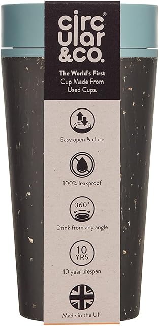 Circular and Co Leakproof Reusable Coffee Cup 12oz/340ml - The World's First Travel Mug Made from Recycled Coffee Cups, 100% Leak-Proof, Sustainable & Insulated (Black & Faraway Blue)