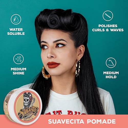 Miniatura 7 de Suavecita - Pomada para mujer, lata de 2.3 onzas, sujeción media, alto brillo, a base de agua, sin escamas como la cera, peinados de gel sin cabello