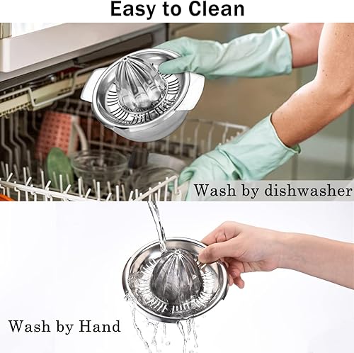 Miniatura 6 de Exprimidor manual de limón y naranja lima, prensa de cítricos de acero inoxidable 304 con cuenco de 15 onzas y 2 bocas de vertido, colador de