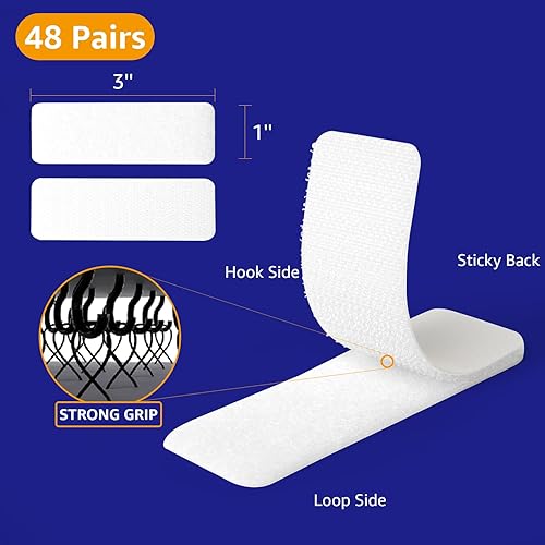 Miniatura 2 de Tiras de gancho y bucle con adhesivo de 1 x 3 pulgadas, 48 juegos, tiras adhesivas resistentes de doble cara para escuela, aula, oficina, uso