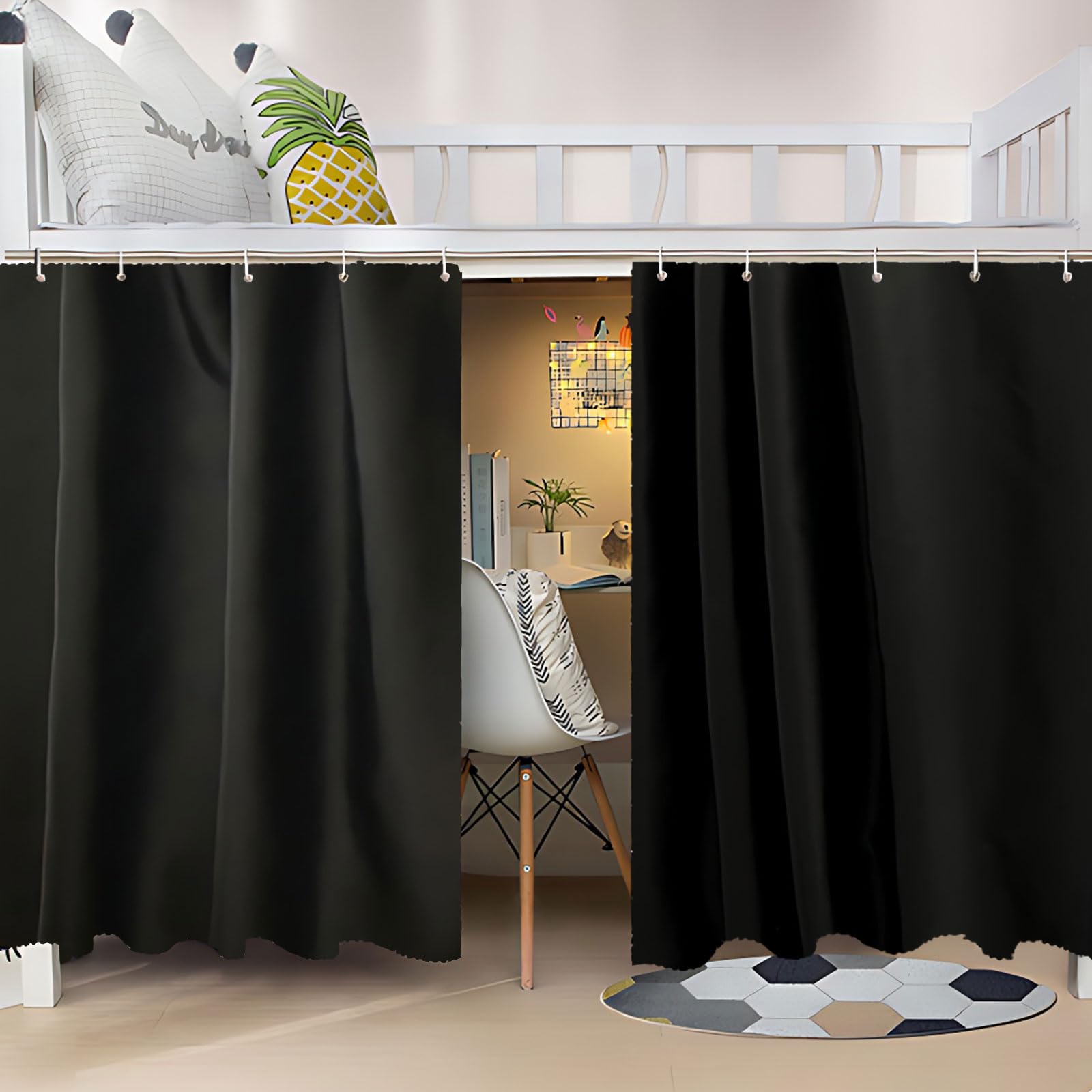 zxmbeddings Bunk Bed Curtains Solid Blackout Cloth Students Single Sleeper,2 Panels,Black