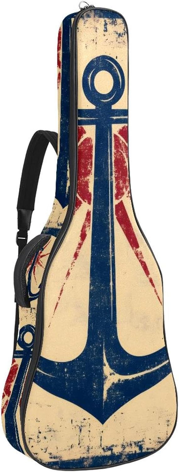 40 41 42 Inch Acoustic Guitar Bag, 0.4 In Thick Sponge Padded Guitar Case Gig Bag with Back Hanger Loop and 2 Pockets, Vintage Nautical Sailing Anchor Background