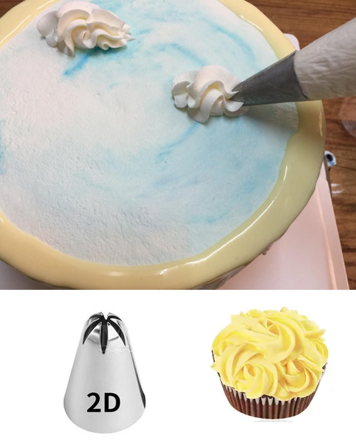 Juego de 4 puntas 2D para pastelería, kit de decoración de pasteles, suministros para hornear, puntas de tubería, bolsas y puntas, kit de tuberías de glaseado, para tartas de taza de galletas