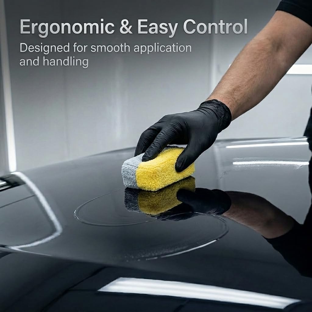 Ethos Ceramic Coating Applicator Pad – Microfiber Car Detailing Sponge with Built-in Barrier for Polish & Ceramic Coat – Sponge Pad for Smooth Application – Car Applicator Pads for Detailing