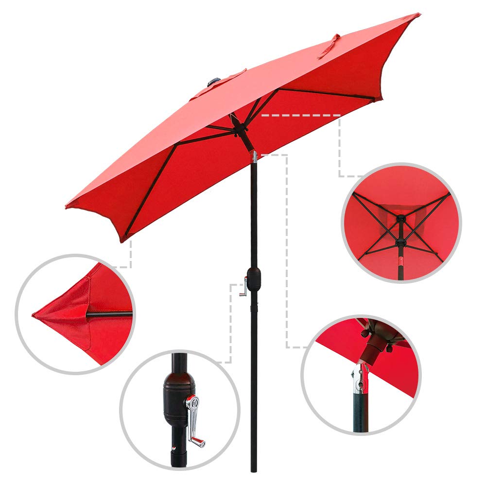 Amazon Com Abble Outdoor Patio Umbrella 6 5 Ft Square With Tilt And Crank Weather Resistant Uv Protective Umbrella Durable 6 Sturdy Steel Ribs Market Outdoor Table Umbrella Red Garden Outdoor