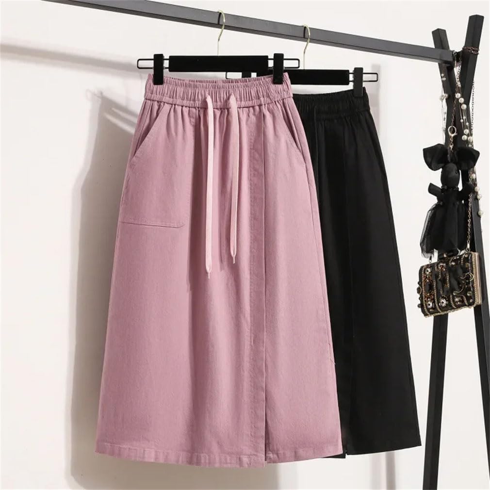 Mini jupe ample fendue en denim pour femme, taille élastique, couleur unie, jupes mi-longues