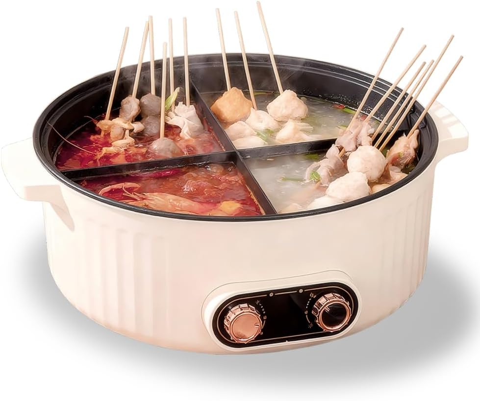 Olla Eléctrica con Divisor, 4 Sabores, 6L, 2000W, Blanca