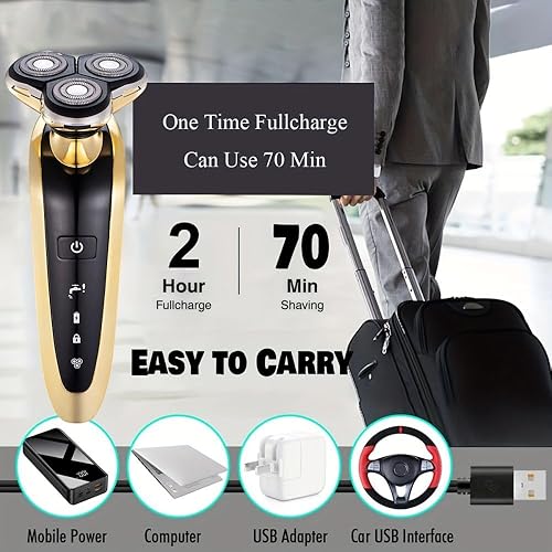 Miniatura 3 de Roziapro Maquinilla de afeitar eléctrica para hombres húmedos y secos, afeitadora eléctrica recargable inalámbrica con cabezal flotante 3D, IPX6
