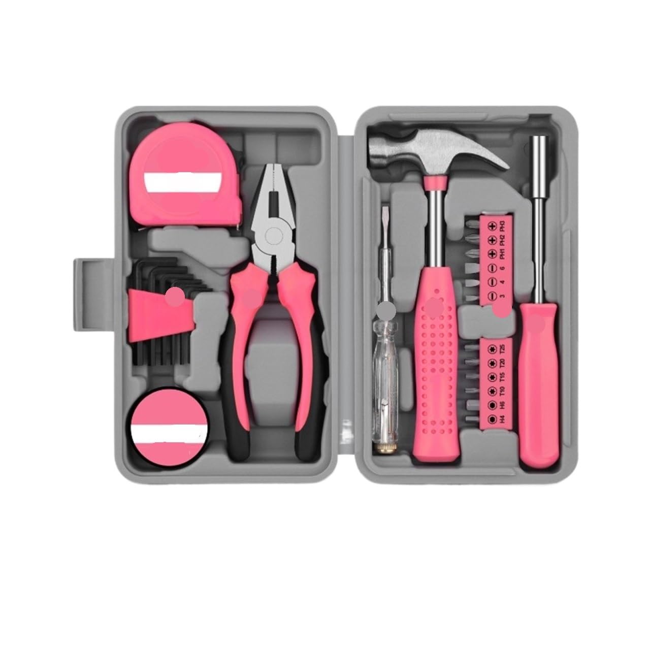 Ycenjepsaz Bit Type-Pink Convenient Household Tool Set With Hammer Pliers Tape Measure For Home Repair And Diy Hardware Manual Tools(Bit Type-Pink)