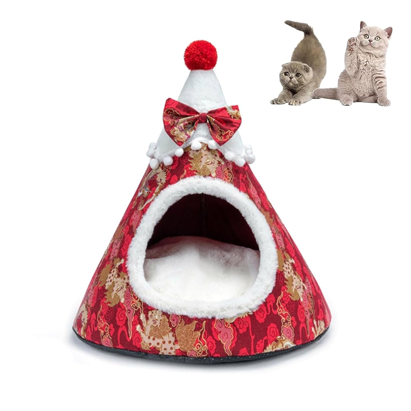 Niche de Noël pour chats d'intérieur installé près du grand sapin