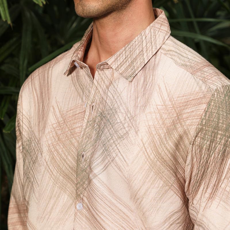 Image of CAHOOT Men's Bisque Shirt Casual Wear | Spread Collar | Long Sleeve | Button Closure | Shirt Crafted with Comfort Fit for Everyday Wear