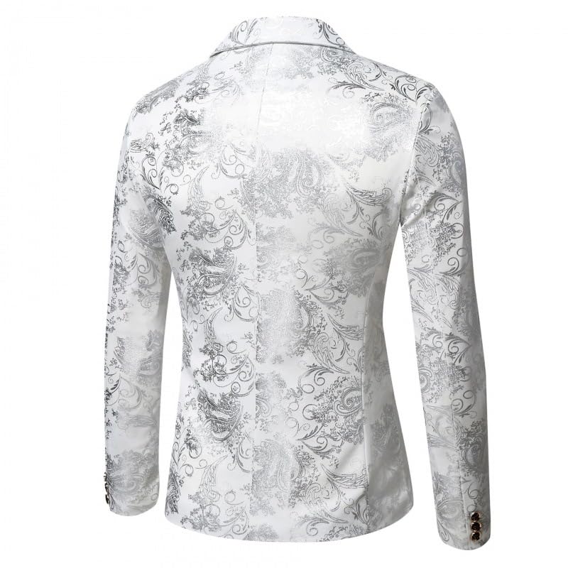 Men's Floral Print Blazer, Black and Gray, Long Sleeve, Notched Lapel 5