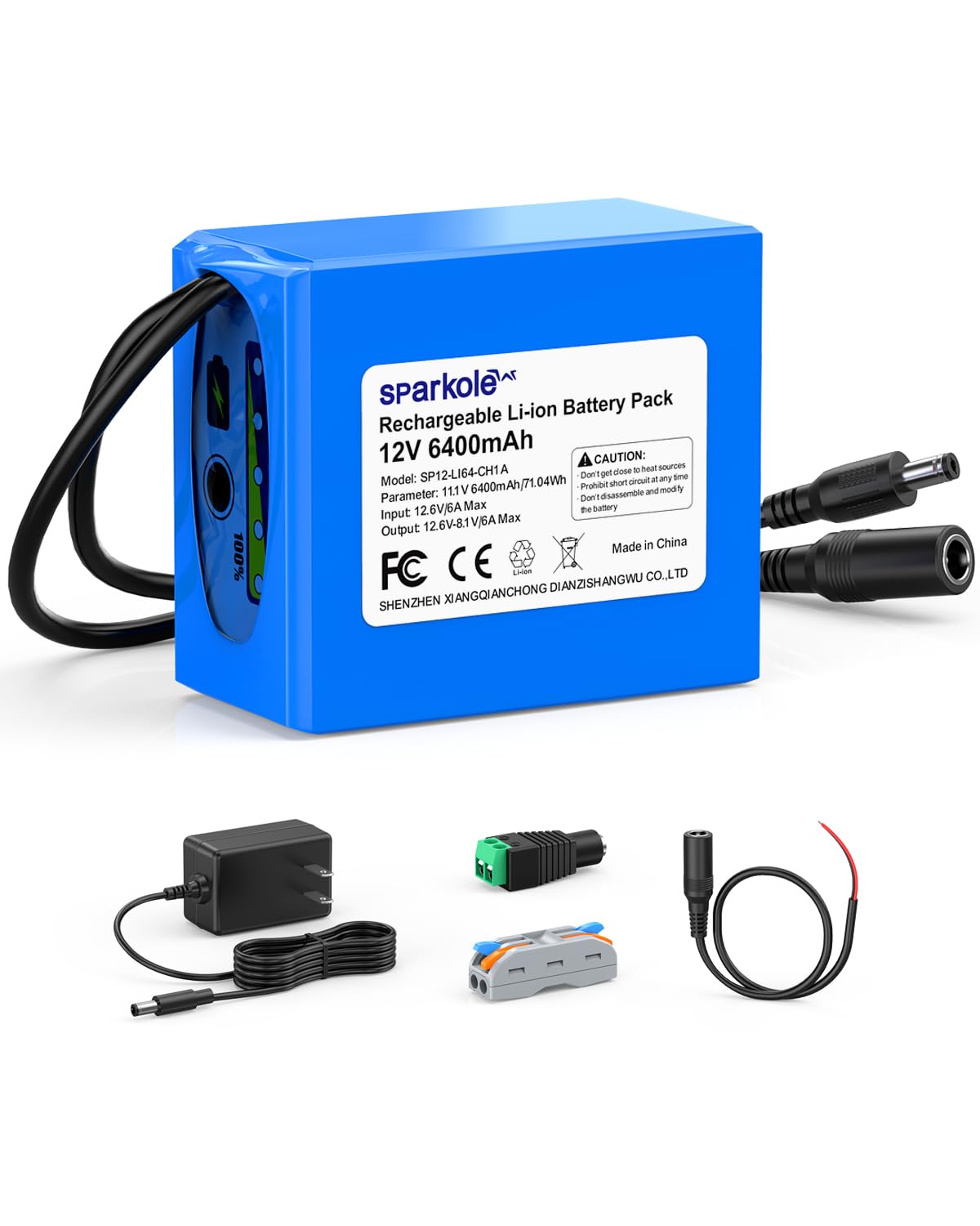 Batería recargable de iones de litio de 12 V 6400 mAh con cargador, cables desnudos, paquete de batería de 12 V DC5521 puerto para tira LED, router, radio, cámara CCTV, proyecto de bricolaje, panel