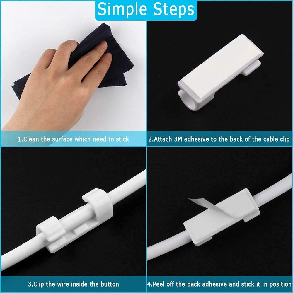 20 Pieces Cable Clips, Self Adhesive Cable Clips Wire Holder Sticky Mount-Round Plastic Cable Cord Management Clips for TV, Home, Office, Wall, Cubicle, Desk, car(Pack of 1) — Amazon image 4
