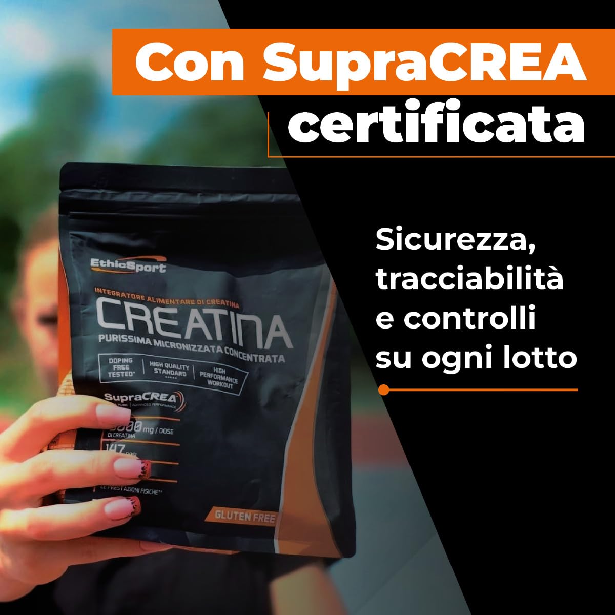 EthicSport CREATINA – Creatina monoidrato pura in polvere con SupraCREA™ – Incrementa le prestazioni fisiche in attività brevi e intense – elevata purezza, senza additivi – vegan, gluten free – 500 g