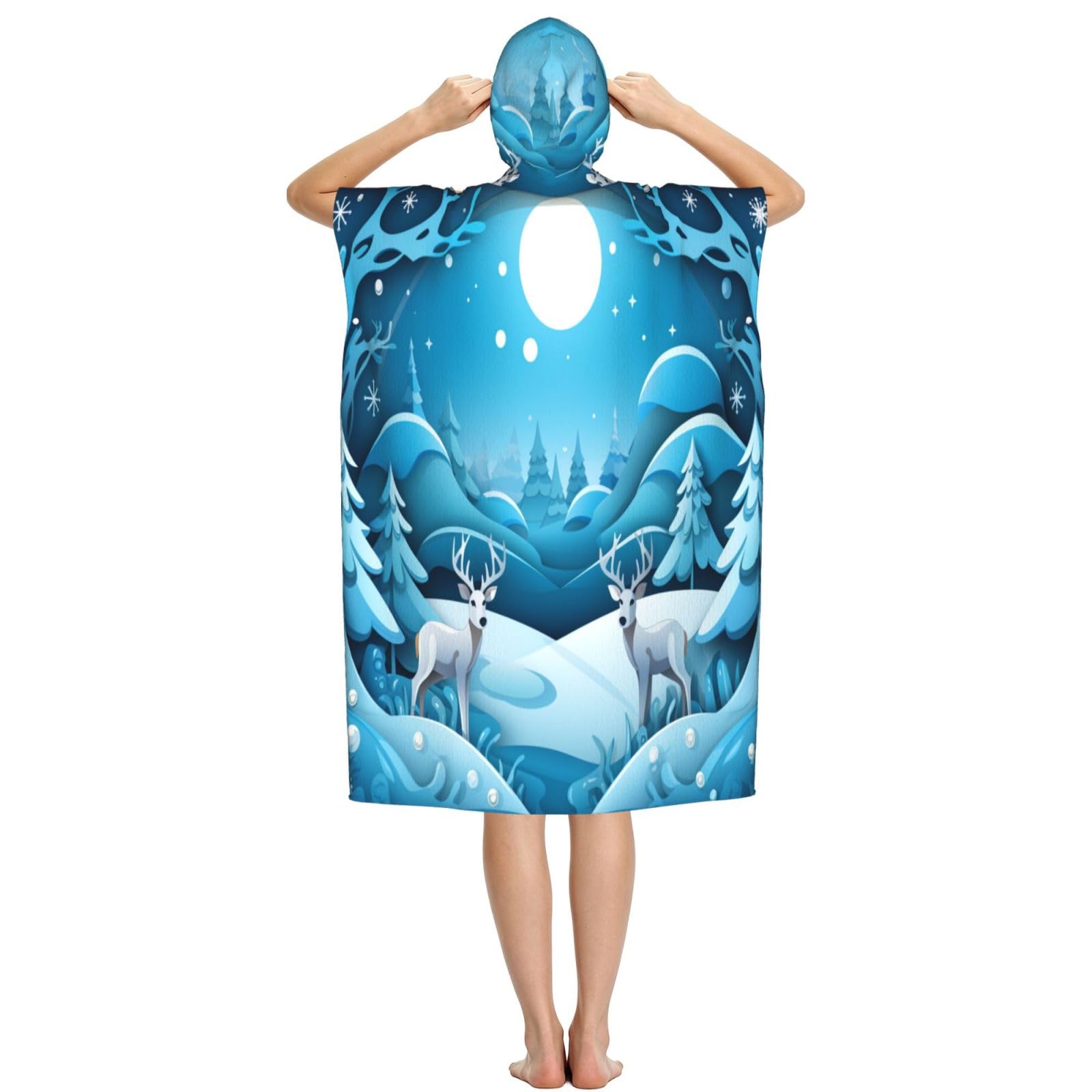 Poncho de plage à capuche pour adulte Motif forêt d'hiver 109 x 89 cm