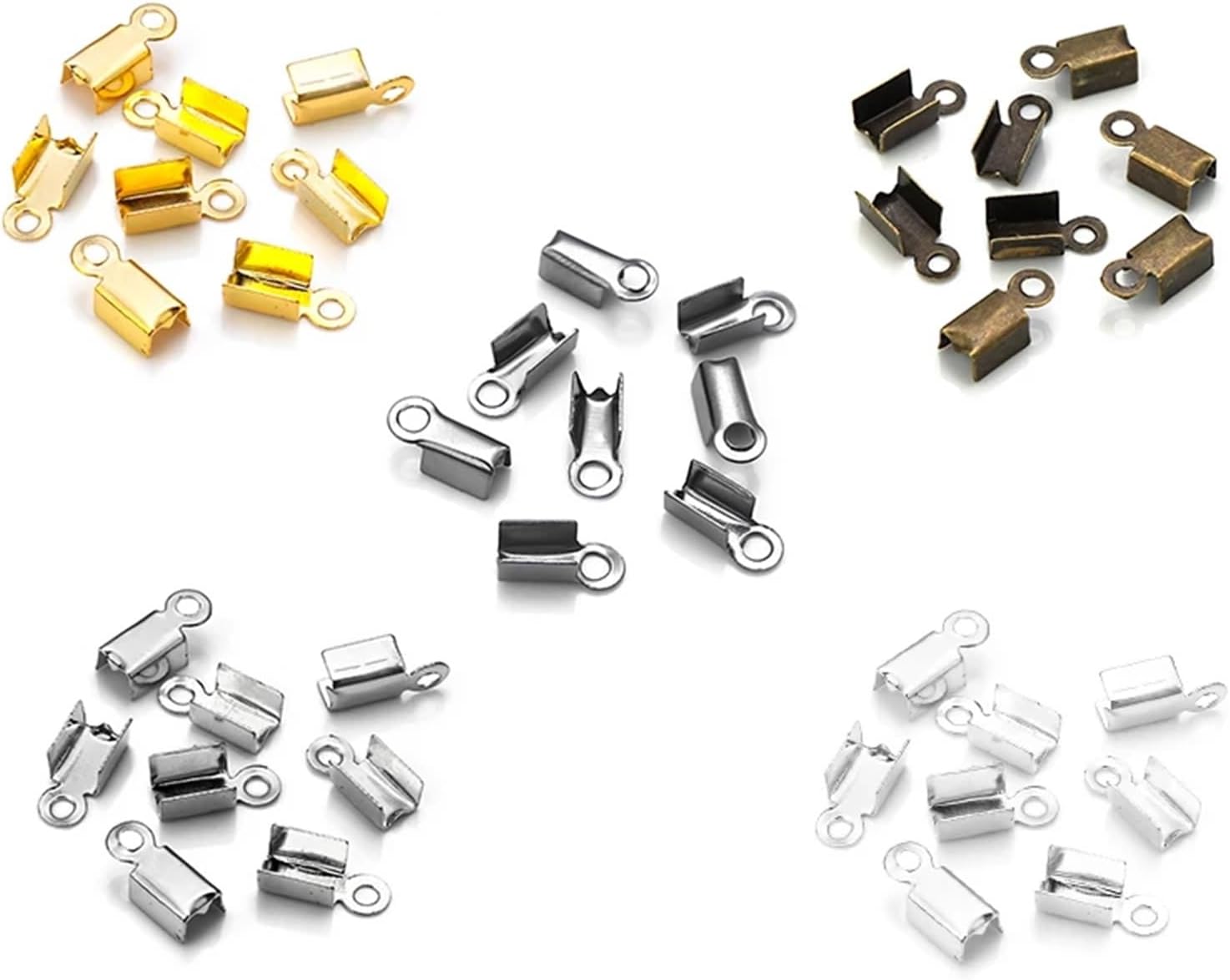 Ribbon Crimp Ends 2000 PCS Crimp Beads Cove Clasps Cord End Caps String Ribbon Leather Clip Foldover for Jewelry Making DIY for DIY(Rhodium,3.5x9mm)