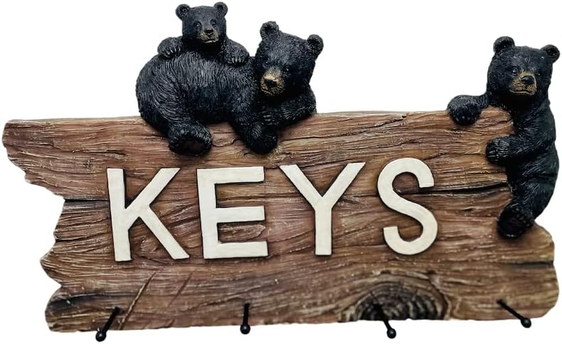 Black Bears in Canoe Key Holder - Bear Coat Hook Hanger Entrance Key Organizer - Bear Decor For Home Decor Living Room Accessories - Grizzly Bear Hooks For Wall Key Hanger Animal Cabin Decor