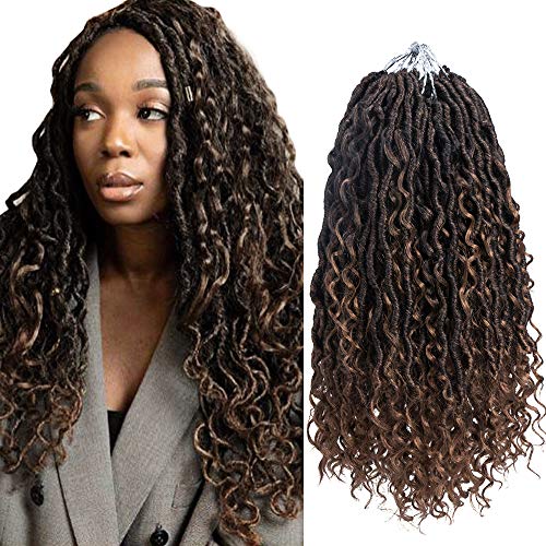 YMHPRIDE 6 Packs Goddess Locs Crochet Hair Wavy Faux Locs Crochet Hair 14 Inch Goddess Locs with Curly Ends Prelooped Bohemian Locs Synthetic Braids T1B/30#