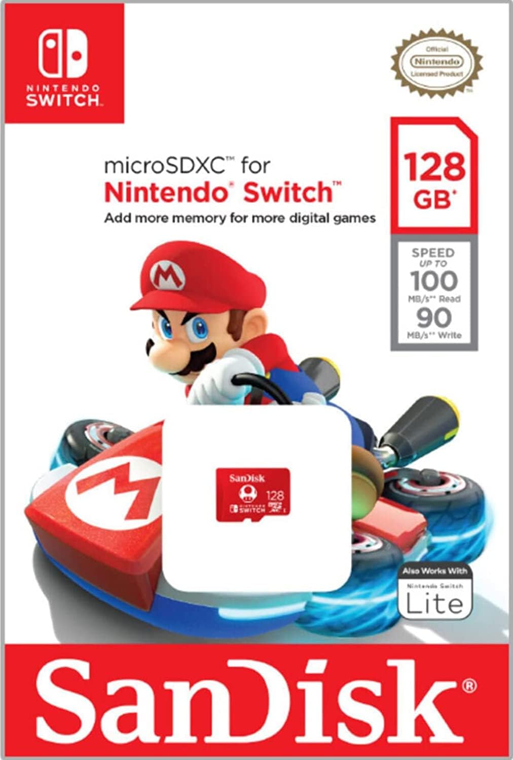 Sandisk 128 Gb Microsdxc Uhs-I Card For Nintendo Switch, 100Mb/S Read; 90Mb/S Write - Sdsqxao-128G-Gn3Zn, Red