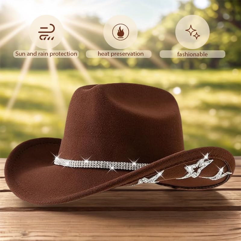 Western Cowboy Hat Rhinestone Wide Brim Cowgirl Hat with Belt Buckle Costume Party for Teens and Adults - Image 4