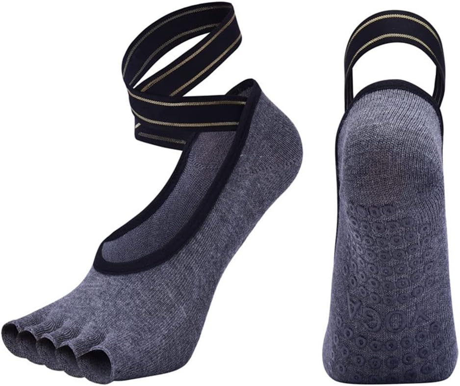 Toeless Yoga Pilates Grips Socks for Women Non Slip Barre Dance Sports Gym Fitness Socks with Straps (Color : A, Size : US 4.5-8.5) (C US 4.5)