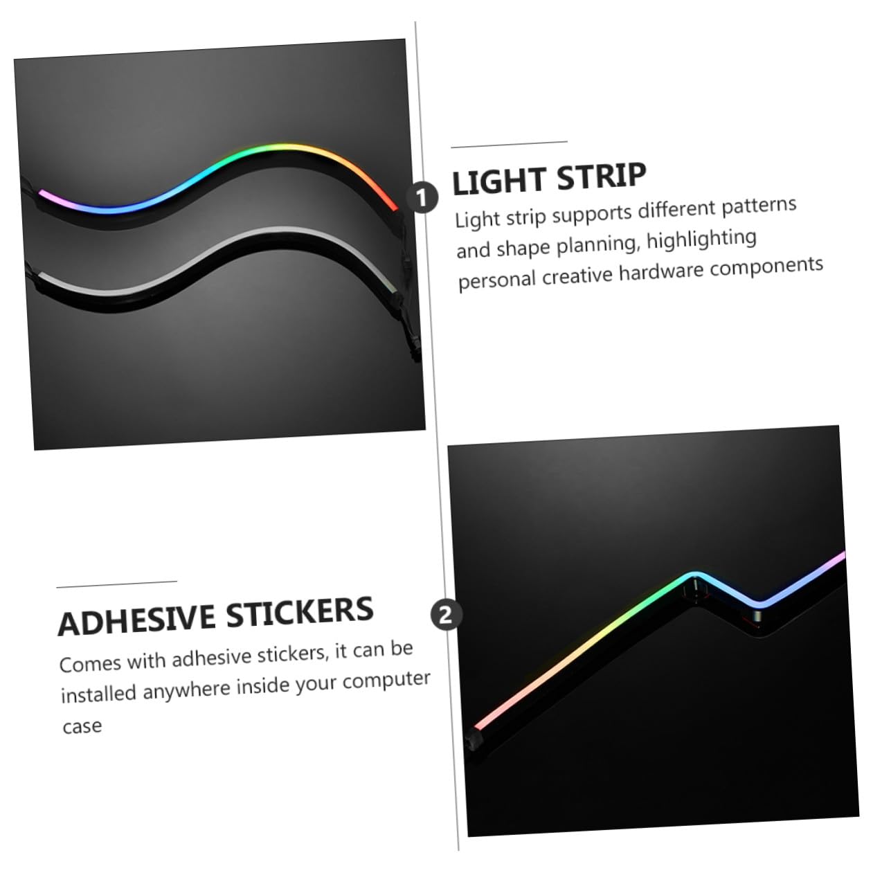 Mikikit Lot de 2 Barres Lumineuses Argb pour Boîtier Pc, 28 Led, Fixation Adhésive, 5v, Décoration Lumineuse pour Ordinateur, Abs Noir