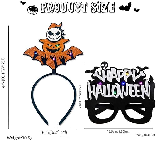 Miniatura 2 de Sakytal Diademas LED de Halloween con luz de calabaza, aro de telaraña luminoso, disfraz de fantasma luminoso, accesorio para el cabello con gafas