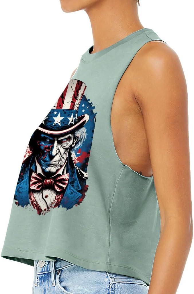 USA Flag Racerback Cropped Tank - American Themed Items - USA Lover Gifts for Girl