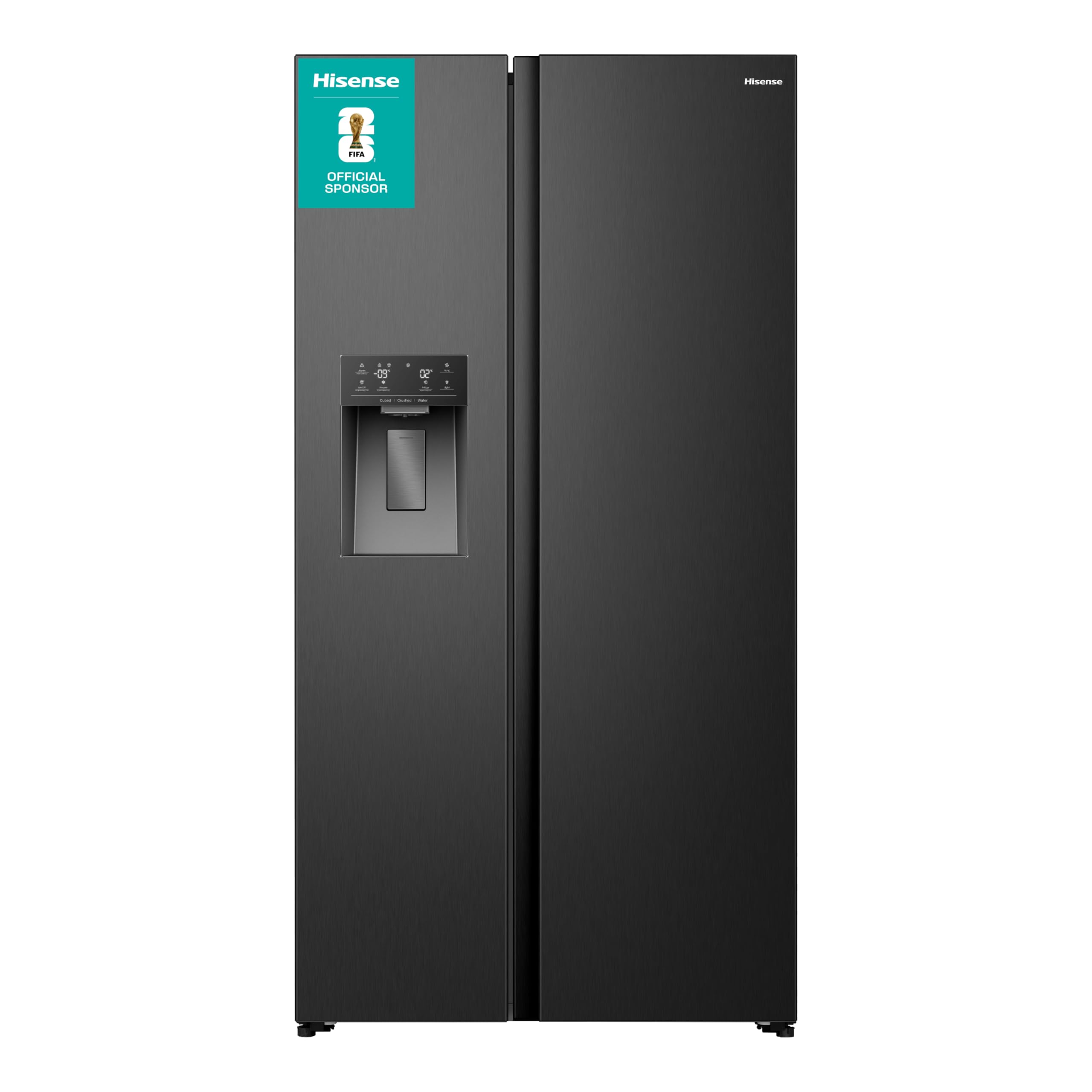 Hisense PureFlat 528L American side-by-side Fridge Freezer RS5P528STBE with Non-plumed Water & Ice dispenser - E- Rated- Black Stainless