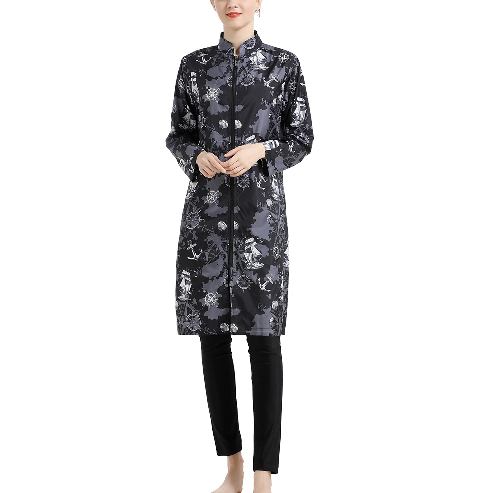oneforus Costume da Bagno Conservatore Musulmano da Donna Cerniera Allentata Medio Oriente Abbigliamento Sportivo Costume da Bagno Burkini Costume da Bagno 3 Pezzi