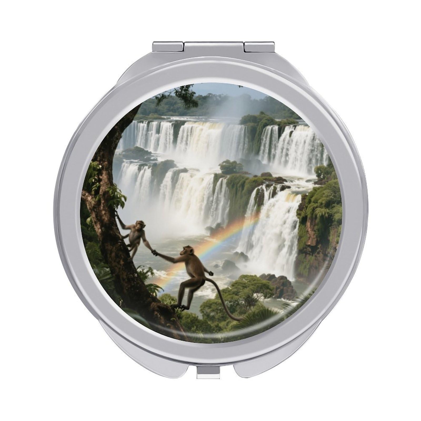 Fekiloot Style Iguazu Falls Rainforest Travel Makeup Mirror Handheld Compact Mirror Portable Pocket Mirror Double-Sided 1X/2X Magnifying For Handbag And Purses