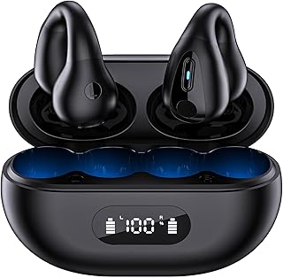 Mudtun Ear Clip Wireless Earbuds Bone Conduction Earbuds for Small Ear Canals, Open Ear Headphones Wireless Bluetooth 5.3 Mini Light-Weight Clip on Earbuds for Sports Running Cycling Workout, Black
