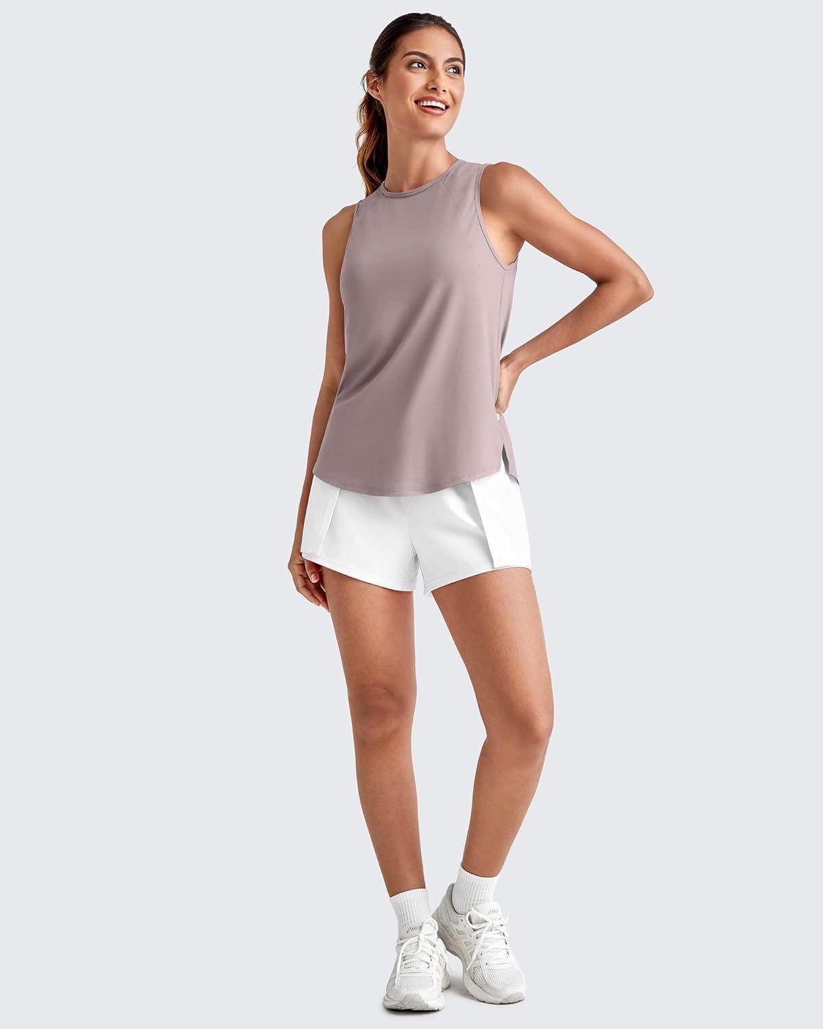 G4Free Workout Athletic Tops High Neck Tanks Loose Sleeveless Summer Running Shirt Gym Shirts((Gray Lilac,XXL) - Image 6