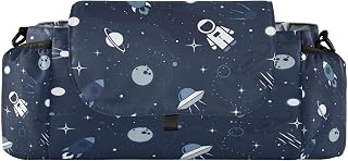 Flradish Cartoon Astronaut Baby Stroller Organizer with 2 Cup Holders Universal Adjustable Shoulder Strap Detachable Stroller Caddy Accessories Bag for Bottle,Diaper,Phone, Keys,Toys
