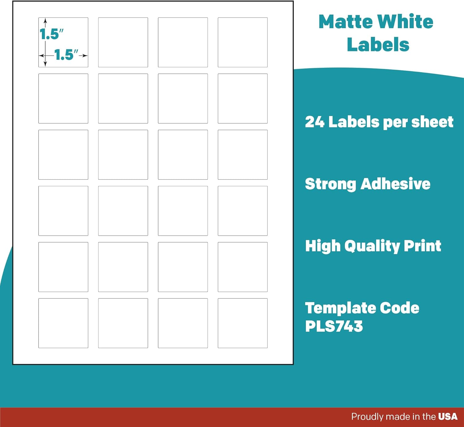 Premium Label Supply White Sticker Square Labels – 1.5" x 1.5" – Laser/Inkjet Compatible – (24 per Sheet), 500 Sheets – 12,000 Total Adhesive Labels